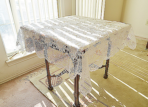 Crochet Square Tablecloth 45 inches Square. White